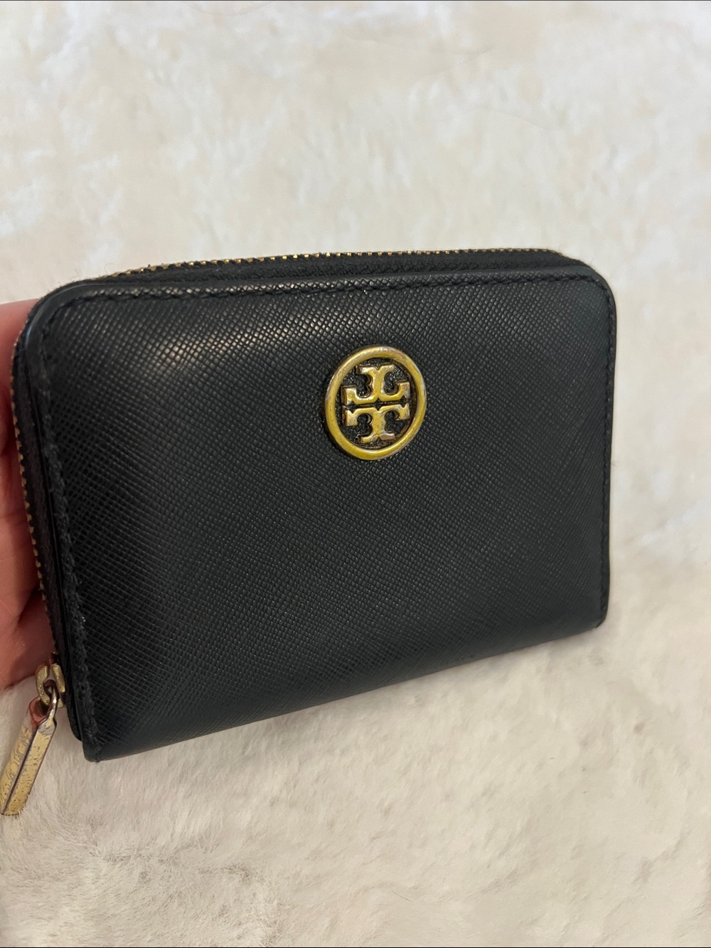 Tory Burch Black Zip Card Case with Gold Logo